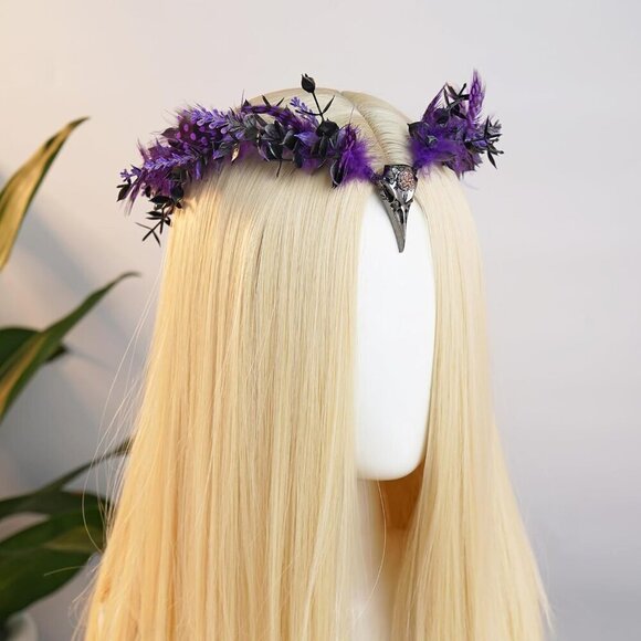 Gothic Witch Headpiece Feather Crown for Women Renaissance Halloween Elf